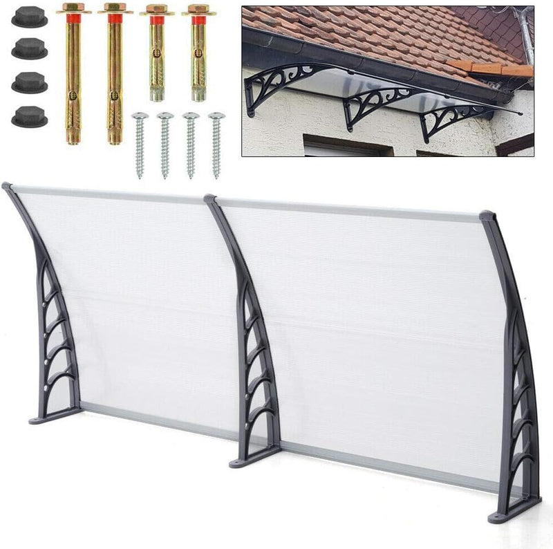 Vordach für Haustür 200x 93 cm Transparentes Gewölbt Haustürvordach aus Aluminium und Polycarbonat f