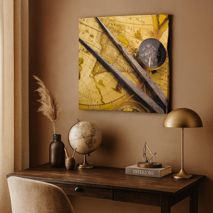 ARTTOR Bilder auf Leinwand Kompass Abenteuer Reisen Leinwandbild 60x60cm Wandbilder Dekoration Wohnz