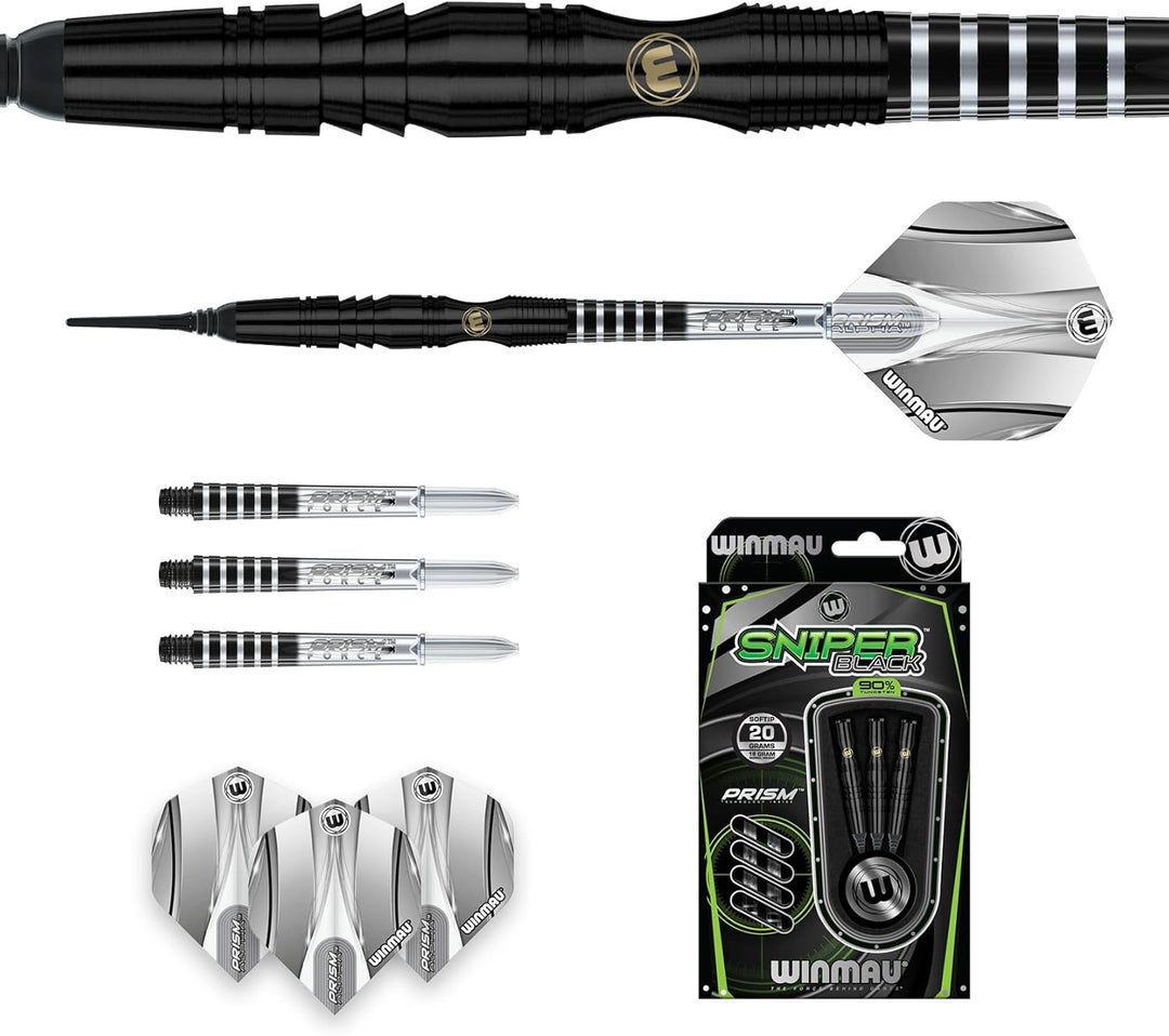WINMAU Sniper Black Professionelles Wolfram-Dart-Set mit Flights und Schäften (Shafts) 20.0 Gramm, 2