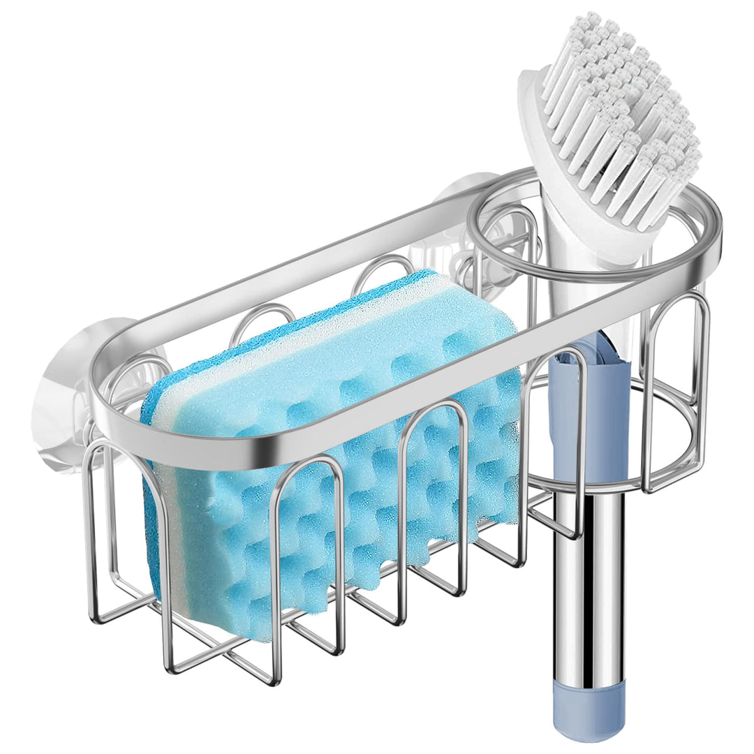 Yazoni 2-in-1 Schwammhalter für Küchenspüle, Saugnapf-Regal/Caddy, kein Bohren, rostfrei, Organizer
