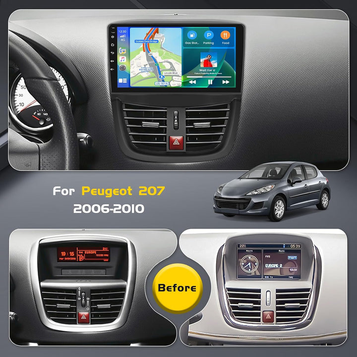 Inefala 4G+64G Autoradio Android 15 für Peugeot 207 2006-2010, 9" Touchscreen Wireless CarPlay, Andr