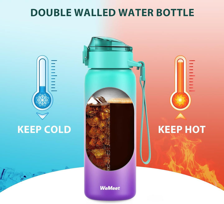WEMEET Trinkflaschen Edelstahl 500ML mit Abnehmbare Strohhalm, [18/10 Edelstahl] Wasserflasche mit R