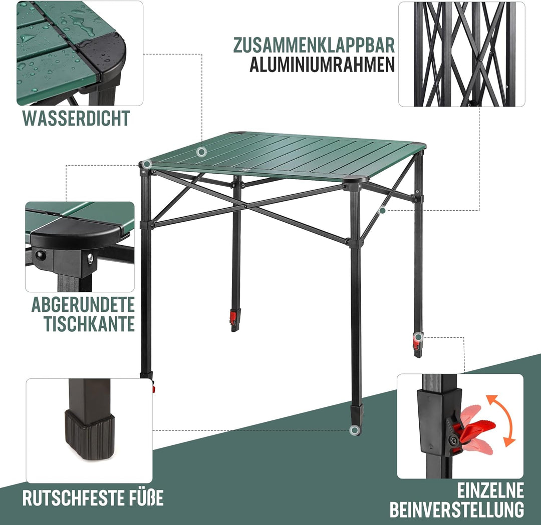 VILLEY Aluminium Klapptisch mit Tragetasche, klappbarer Campingtisch aus Alu, Faltbarer Balkontisch,