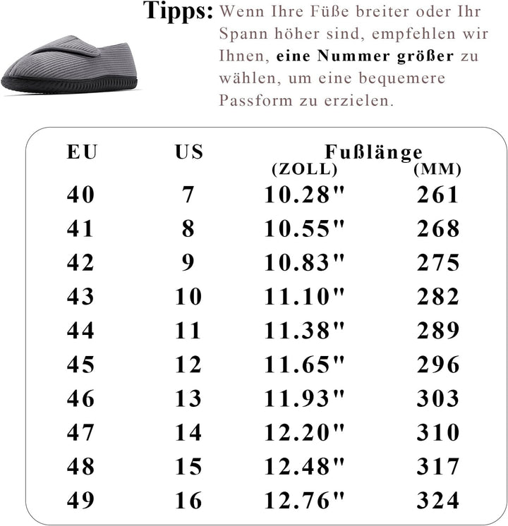 Git-up Herren Diabetiker Hausschuhe Schuhe Arthritis Ödem Verstellbare Verschluss Memory Foam Haussc