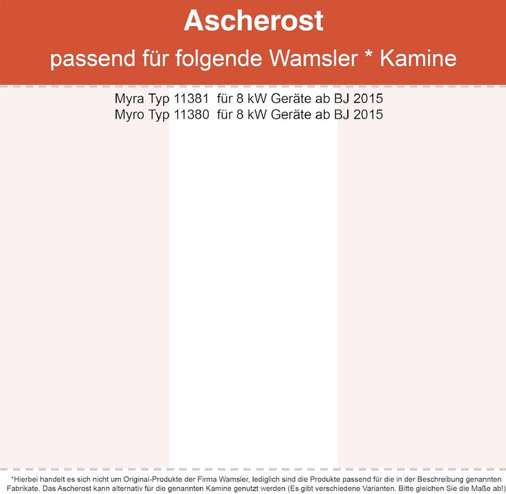 Kaminrost/Stehrost 270 x 110 x 8 mm passend für Wamsler** Kaminöfen inkl. Modellübersicht - Ascheros