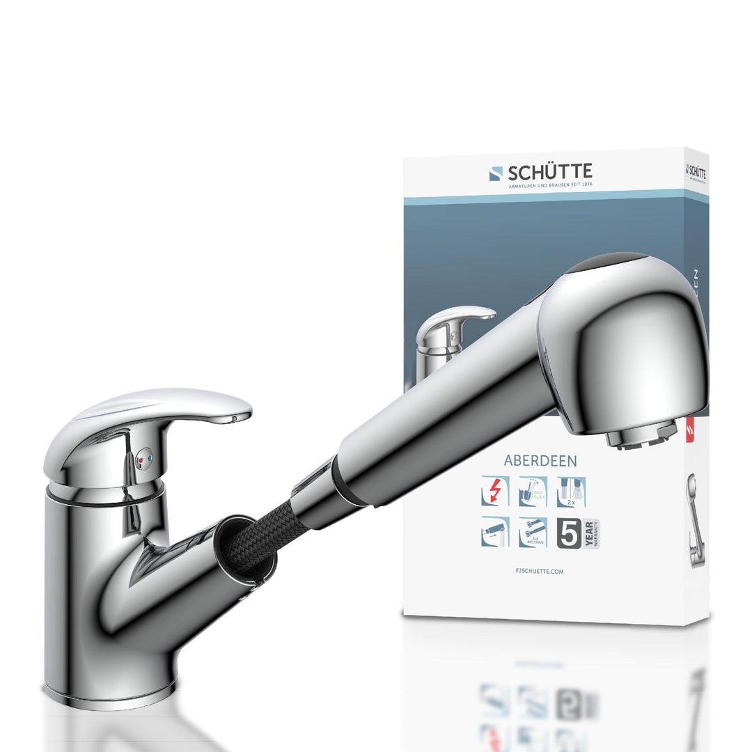 SCHÜTTE 33379 ABERDEEN Niederdruck-Küchenarmatur mit ausziehbarer Geschirrbrause, Wasserhahn für die