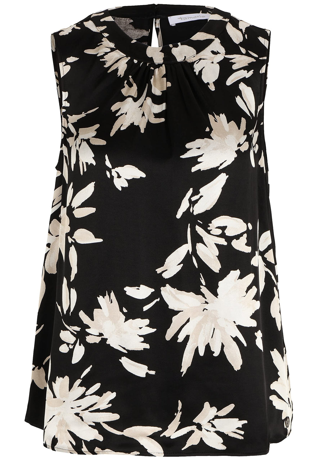 Tamaris Damen AVEIRO AOP Gewebtes Rundhalsausschnitt Top, Black Flower Aop