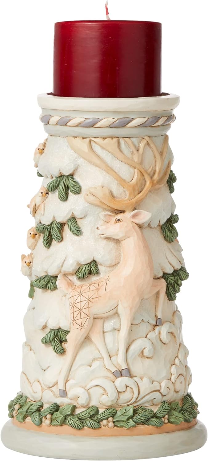 Enesco Jim Shore Heartwood Creek White Woodland Hirschsäule Stumpenkerzenhalter, 24,1 cm, mehrfarbig