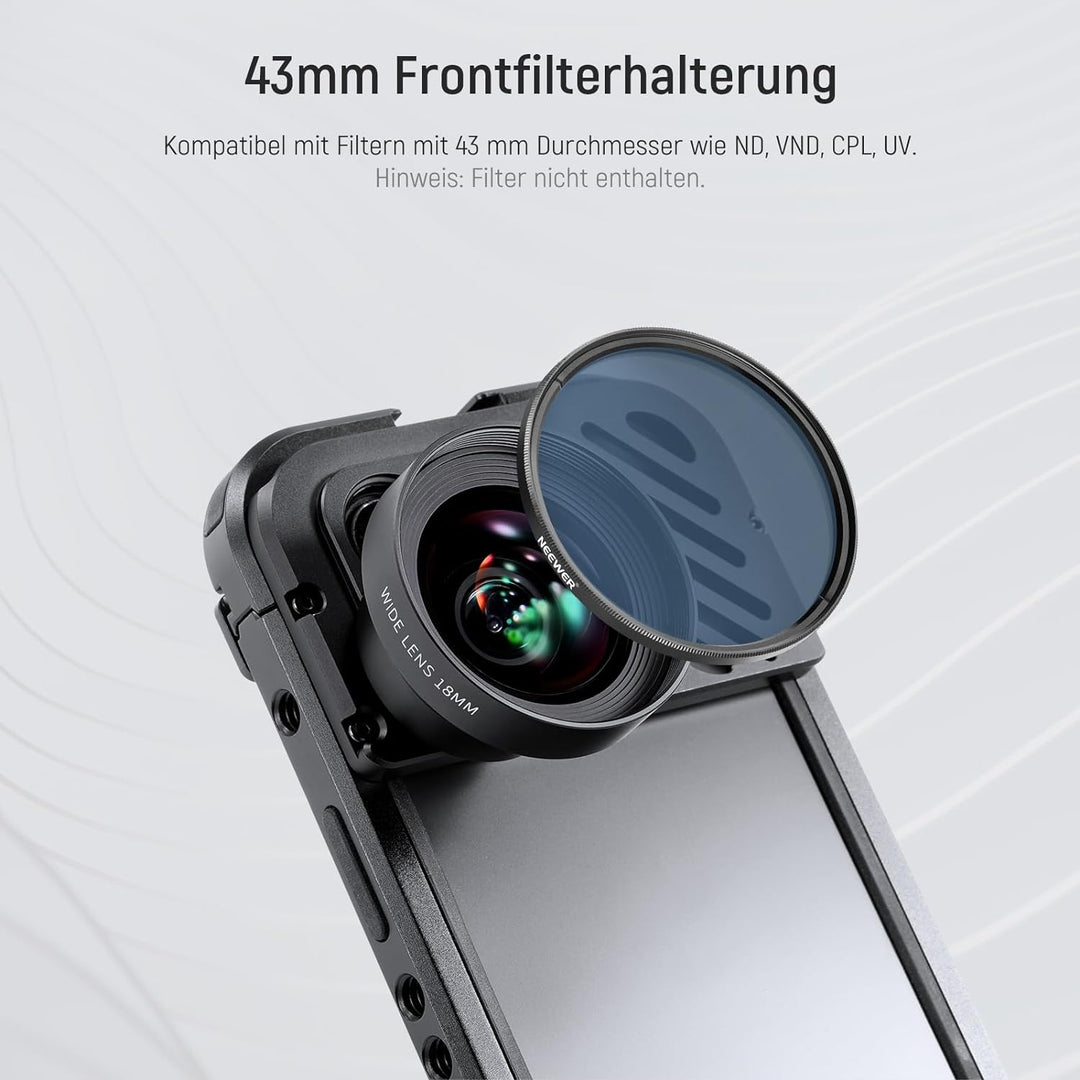 NEEWER 18mm HD 100° Weitwinkelobjektiv für 17mm Objektiv hintere Platine, 0,5X Vergrösserung, kompat
