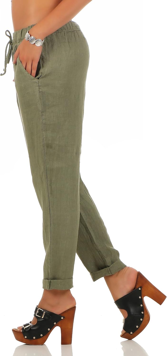 Malito Damen Hose aus Leinen | Stoffhose in Unifarben | Freizeithose für den Strand | Chino - Joggin