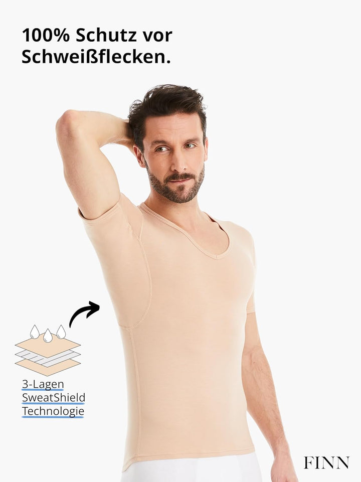 FINN Anti-Schweiss Shirt Herren mit V-Ausschnitt und integrierten Achselpads gegen Starkes Schwitzen