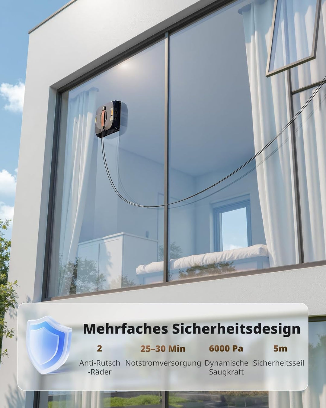 AIRMSEN YW733 Fensterputzroboter, Automatische Routenplanung, 4 Reinigungsmodi, 4 Sprühdüsen, 110 ml