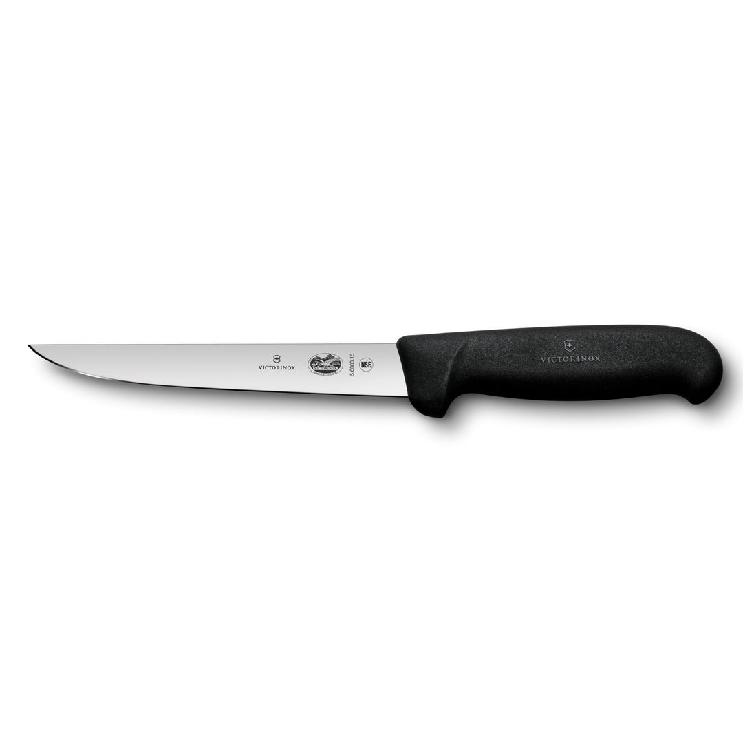 Victorinox Fibrox Ausbeinmesser, Scharfes Küchenmesser für Fleisch und Geflügel, 15 cm, Gerade Kling