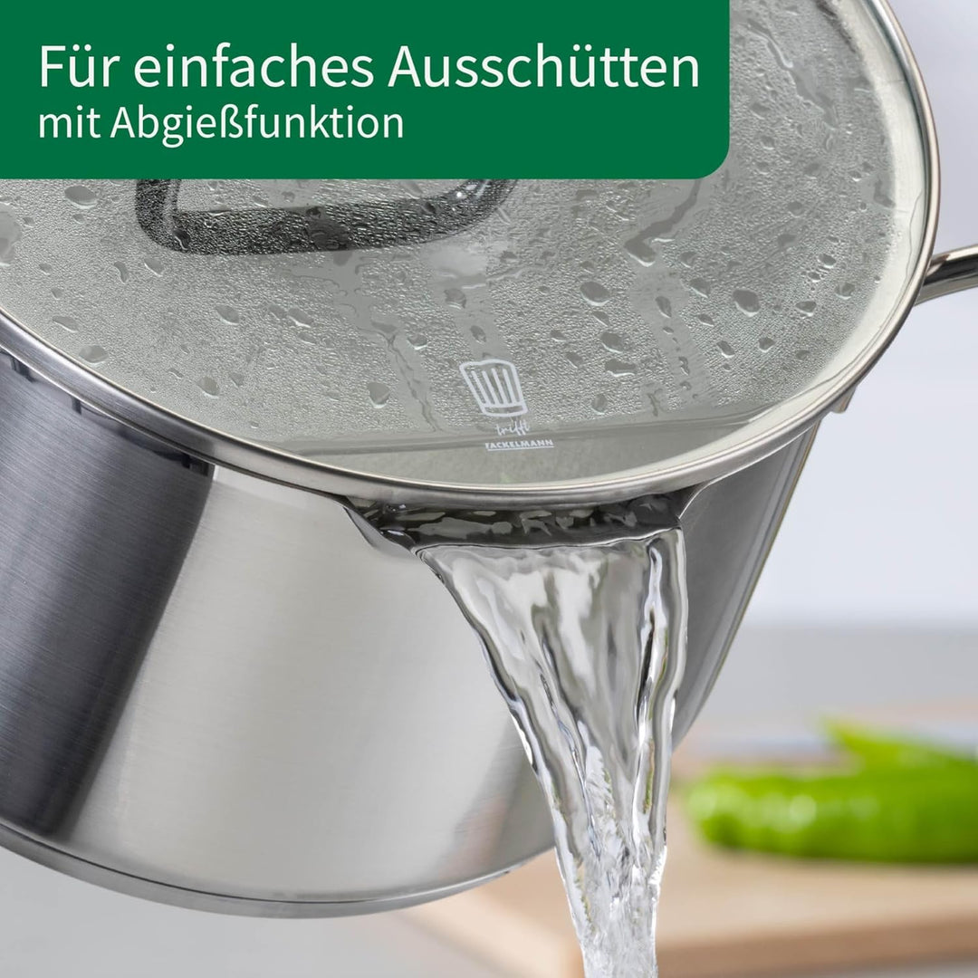 Chefkoch trifft Fackelmann Kochtopf-Set mit Glasdeckel Ø16, 20, 24cm – Aus Premium Edelstahl mit Alu