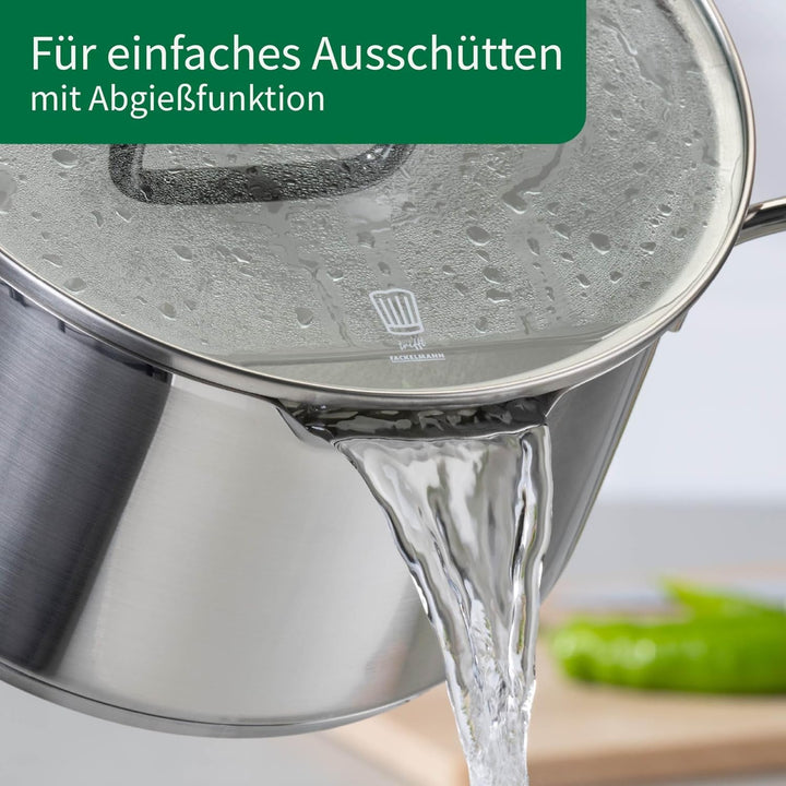 Chefkoch trifft Fackelmann Kochtopf-Set mit Glasdeckel Ø16, 20, 24cm – Aus Premium Edelstahl mit Alu