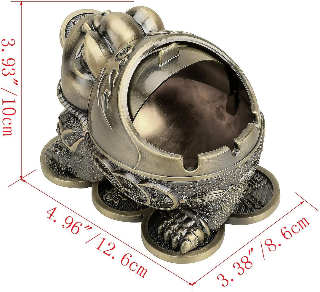 Winddichter Aschenbecher mit Kröten/Frosch-Motiv, Vintage-Stil, für Zigaretten mit Deckel, Metall, t