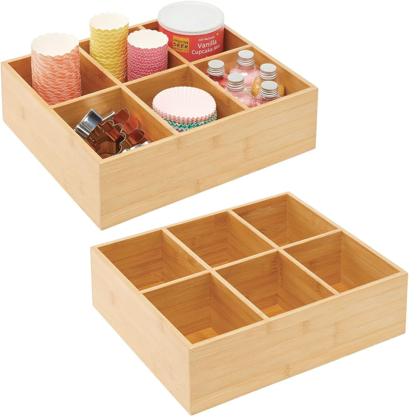 mDesign 2er-Set Teebox – elegante Aufbewahrungsbox mit 6 Fächern aus Bambus – Holzkiste für Teebeute