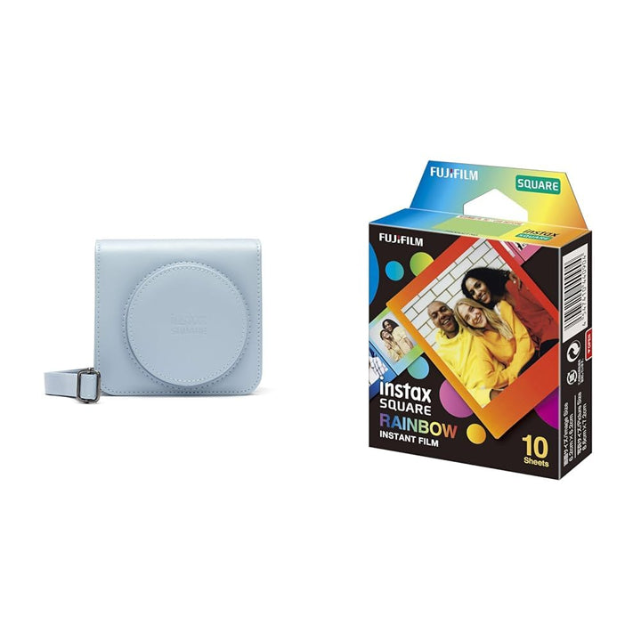 instax SQ1 Kameratasche Gletscherblau & INSTAX Square Sofortbildfilm Rainbow Border, 10er Packung