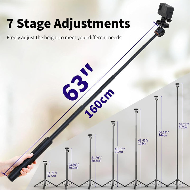 162cm Selfie Stick Stativ, Handy Stativ, Ausziehbarer Stativständer für Videoaufnahmen mit drahtlose