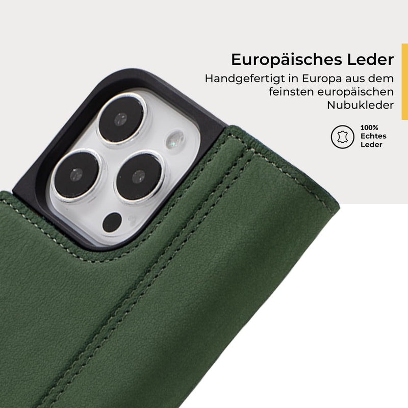 Snakehive Schutzhülle für iPhone 15 Pro Max - Klapphülle Echte Lederhülle mit Standfunktion - Handma