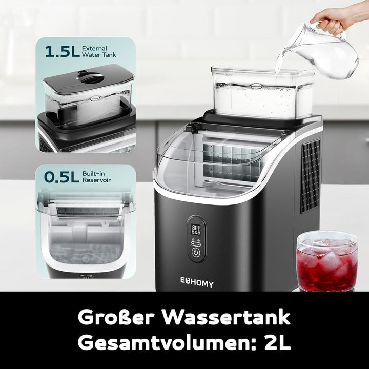 EUHOMY Eiswürfelmaschine für die Arbeitsplatte, 15 kg Eismaschine Ice Maker, 2L Eiswürfelmaschinen,