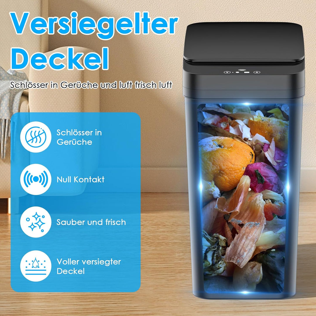 Dreamhigh® 2er Set Mülleimer mit Sensor, 12L Elektrischer Mülleimer mit Automatischem Deckel, Smart