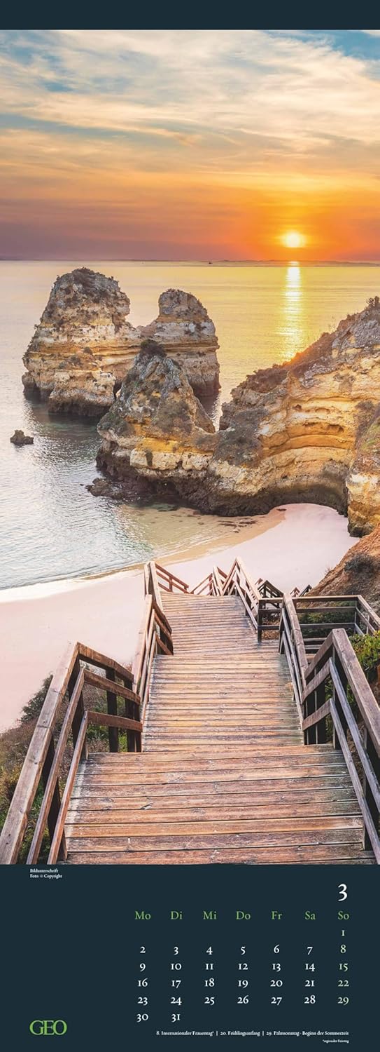 GEO - Wege 2026 - Wandkalender, 25 x 69 cm, 12 Bilder traumhafter Wege & Landschaften, deutsches Kal