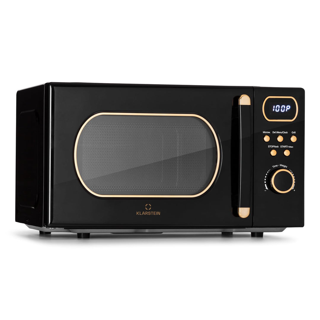 Klarstein Mikrowelle mit Grill, 800 Watt Mikrowelle Klein, 3-in-1Edelstahl-Mikrowelle Schwarz, Klein