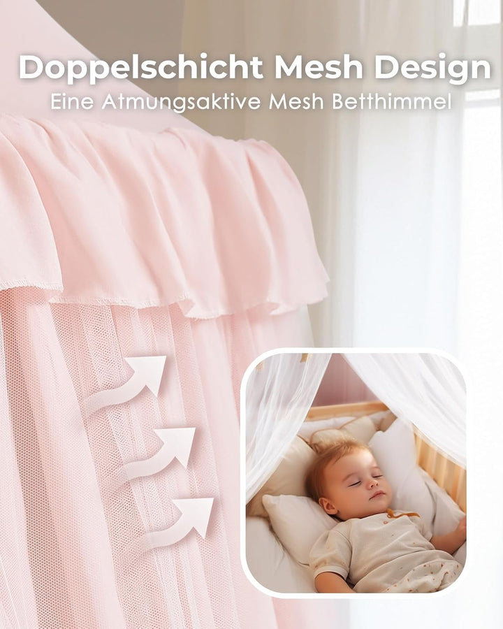 Mallify Moskitonetz Betthimmel mit Sternenlichtern, atmungsaktiv & waschbar Doppelte Lage Babybett B
