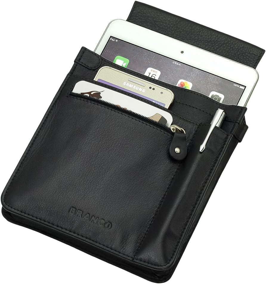 Ledershop24 Profi Leder Tablet-Kellnertasche passend für iPad mini bis 8 Zoll mit Reissverschlussfac
