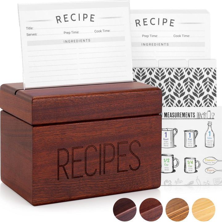 Apace Living Rezeptbox Holz mit blanko Rezeptkarten und Trennkarten – Sapeli Rezeptkiste für die Auf