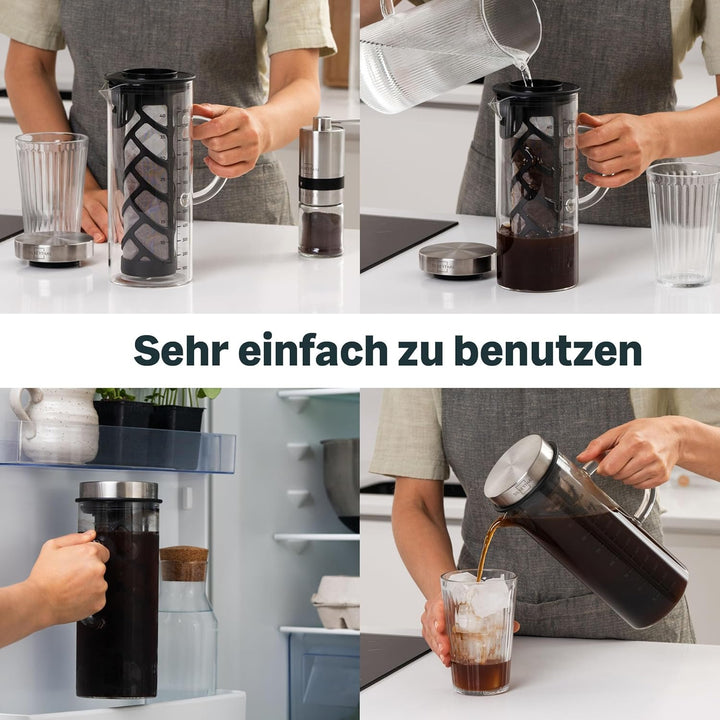 SILBERTHAL Kaffeebereiter Glas 1.3l - Cold Brew Coffee Maker mit Filter für kaltgebrühten Kaffee ode