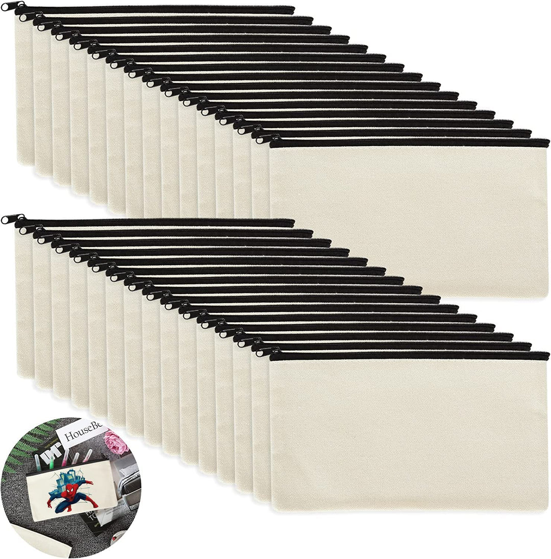 SENENQU 30 Stück DIY Blanko Stoffbeutel zum Bemalen, 12 × 21cm Federmäppchen zum Bemalen, Klein Stof