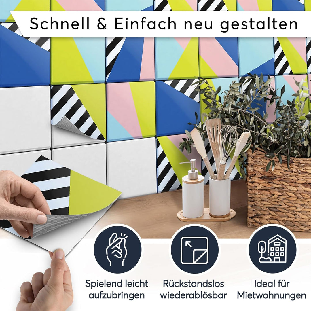50 Stück Fliesenfolie für Küche und Bad 10x10 cm - Mosaikfliesen, Fliesensticker - Stickerfliesen, F