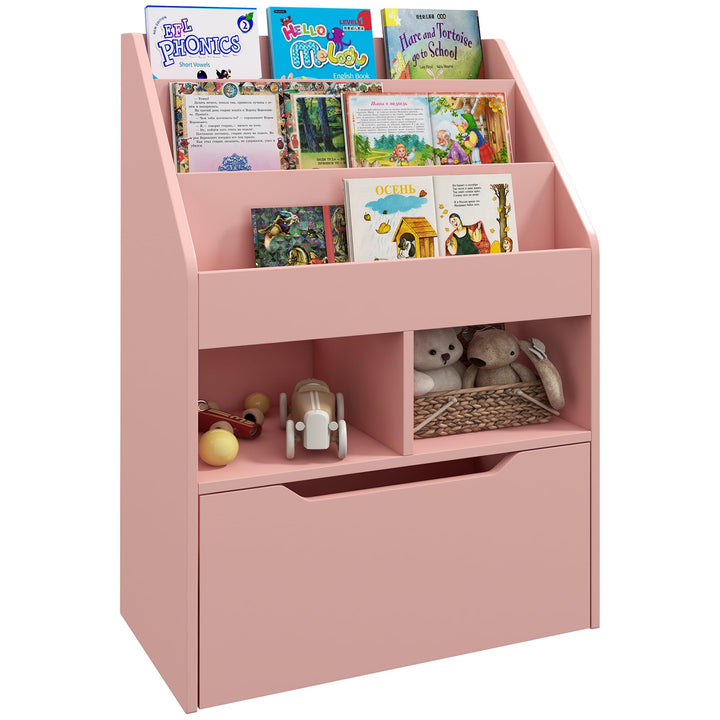 HOMCOM Kinder Bücherregal Kinderregal mit Schublade, 3 Ablagefächern und 2 offenen Fächern, Aufbewah