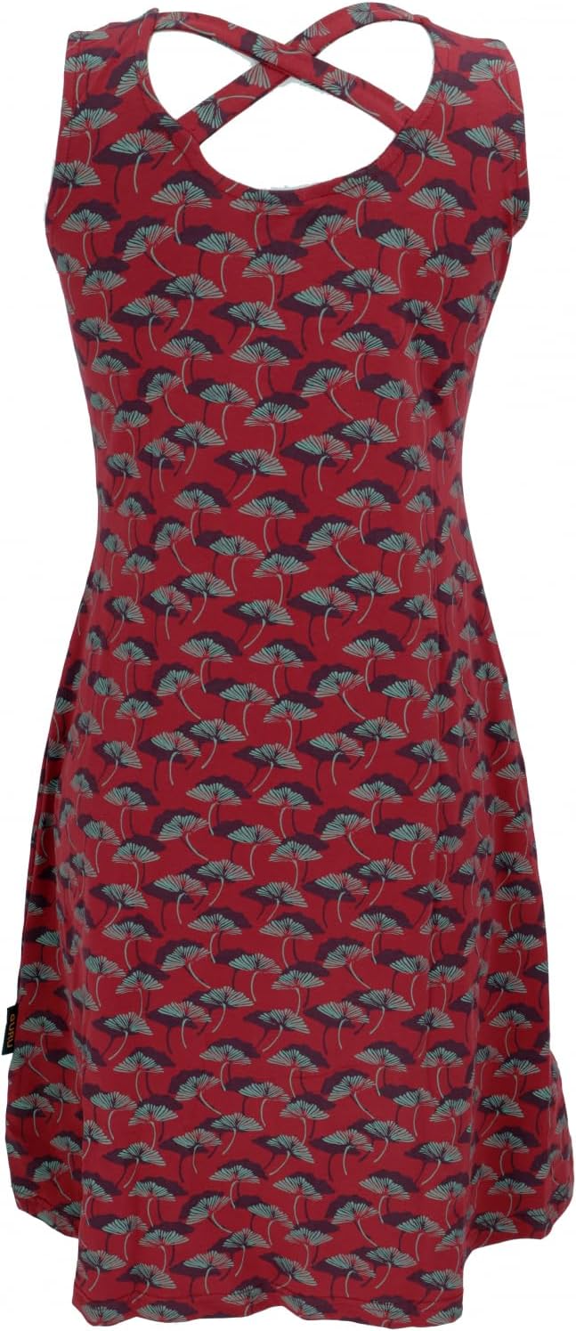 GURU SHOP Minikleid mit Riemchenrücken aus Bio-Baumwolle, Vokuhila Kleid, Damen, Synthetisch 46 Rot,