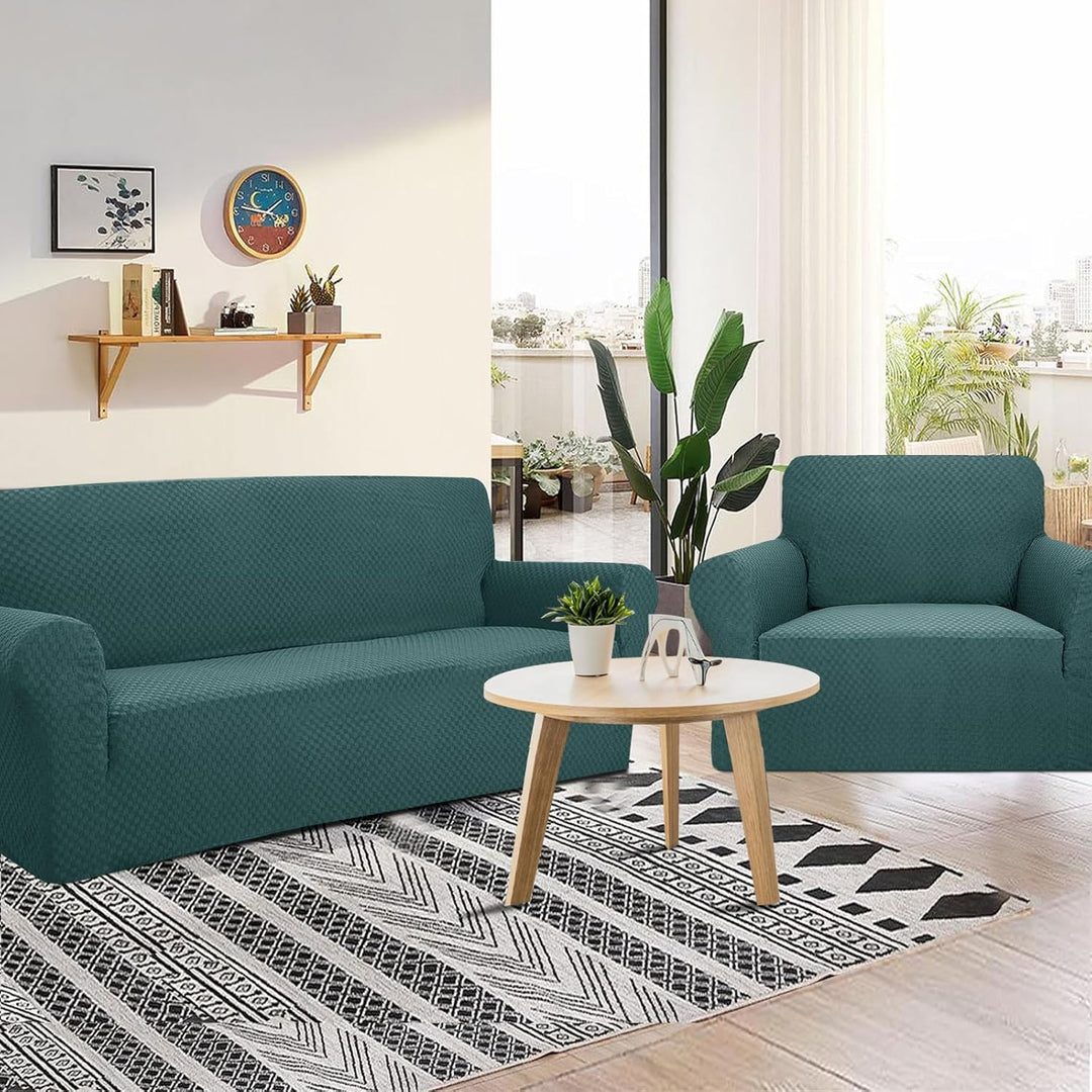 FIGOOO Stretch Sofabezug 3 Sitzer Sofa überzug Schachbrettmuster Jacquard Elastisch Waschbar Sofahus