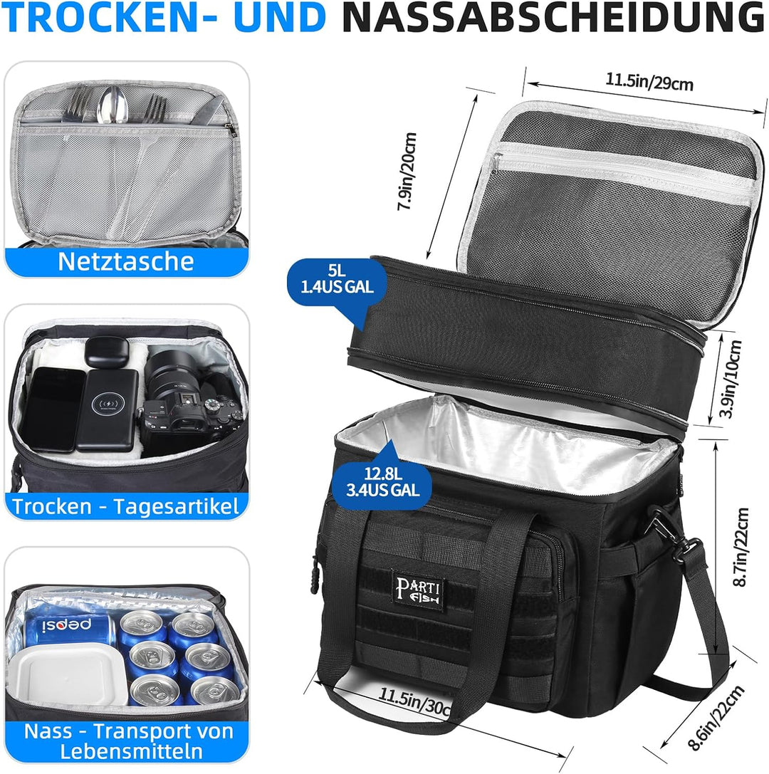 Kühltasche Faltbar Lunch Tasche Weich kühlbox für Herren Baustelle, Gross 15l 18l Erweiterbar 2-Deck