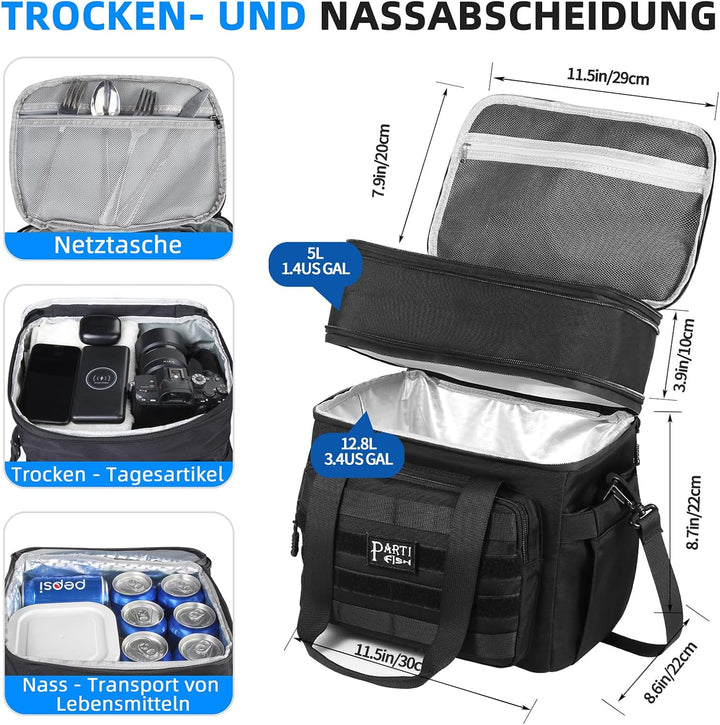 Kühltasche Faltbar Lunch Tasche Weich kühlbox für Herren Baustelle, Gross 15l 18l Erweiterbar 2-Deck