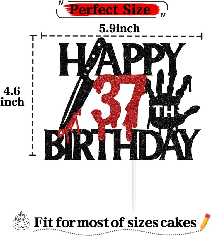 Schwarzer Glitzer-Killer "Happy 37th Birthday", Halloween-Zombie-Vampir-Dekoration, Halloween-Horror