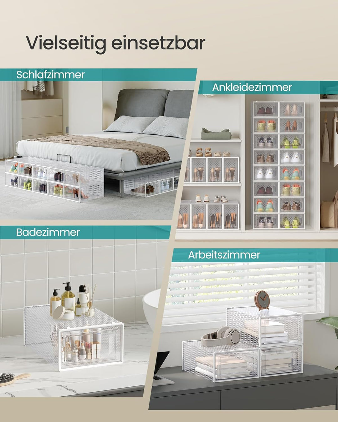 SONGMICS Schuhboxen, 8er Set, Schuh-Organizer aus Kunststoff, faltbar und stapelbar, für Schuhe bis