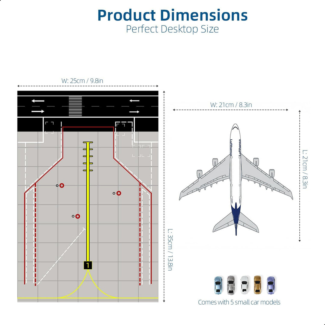1/300 A380 Flugzeugmodell für Lufthansa mit Gummiflughafenmatte und 5 Autos für Diecast Metall Flugz