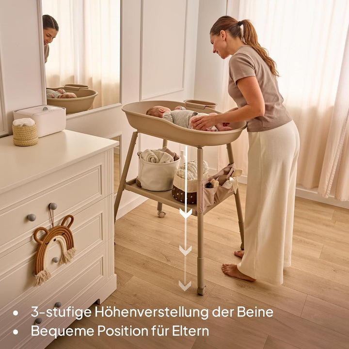 Lionelo Rosie Wickeltisch mit Rollen – Höhenverstellbar, Wasserdichte Wickelauflage, Organizer & Abl