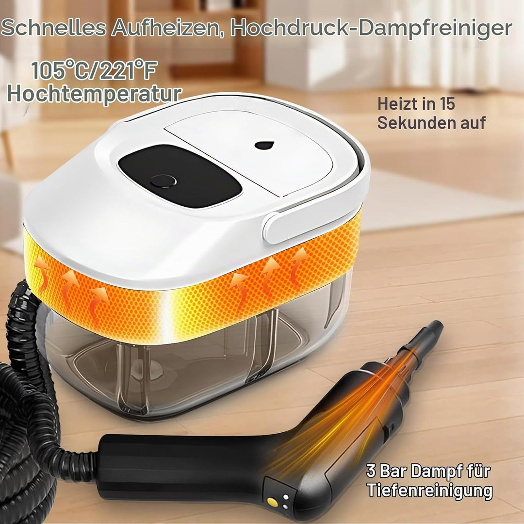 Timisea Professionaler Dampfreiniger für Alles - 15 Sekunden Schnellaufhezung, 360° Heizung, Kraftvo