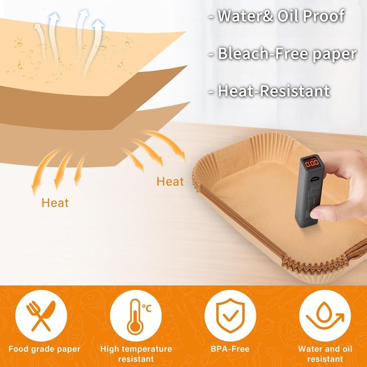 100Pcs Backpapier für Heissluftfritteuse, Luftfritteusenpapier 28cm x 15cm Airfryer Backpapier kompa