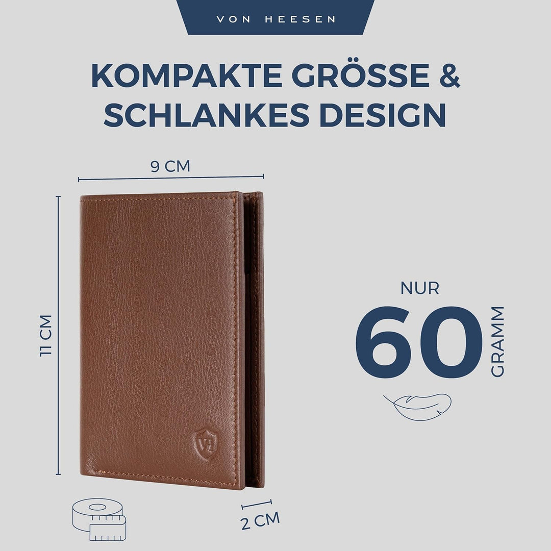 VON HEESEN Leder Geldbörse Herren mit Münzfach &amp; RFID Schutz I Echtleder Geldbeutel für Männer &amp; Dam