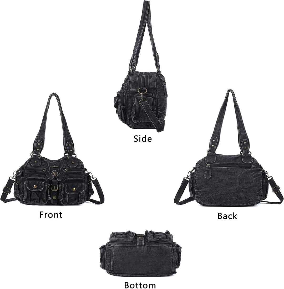 Angel Kiss Damen Handtasche 2 Hauptfächer Multifunktionale Handtasche Weich PU Leder Tasche mit Reis