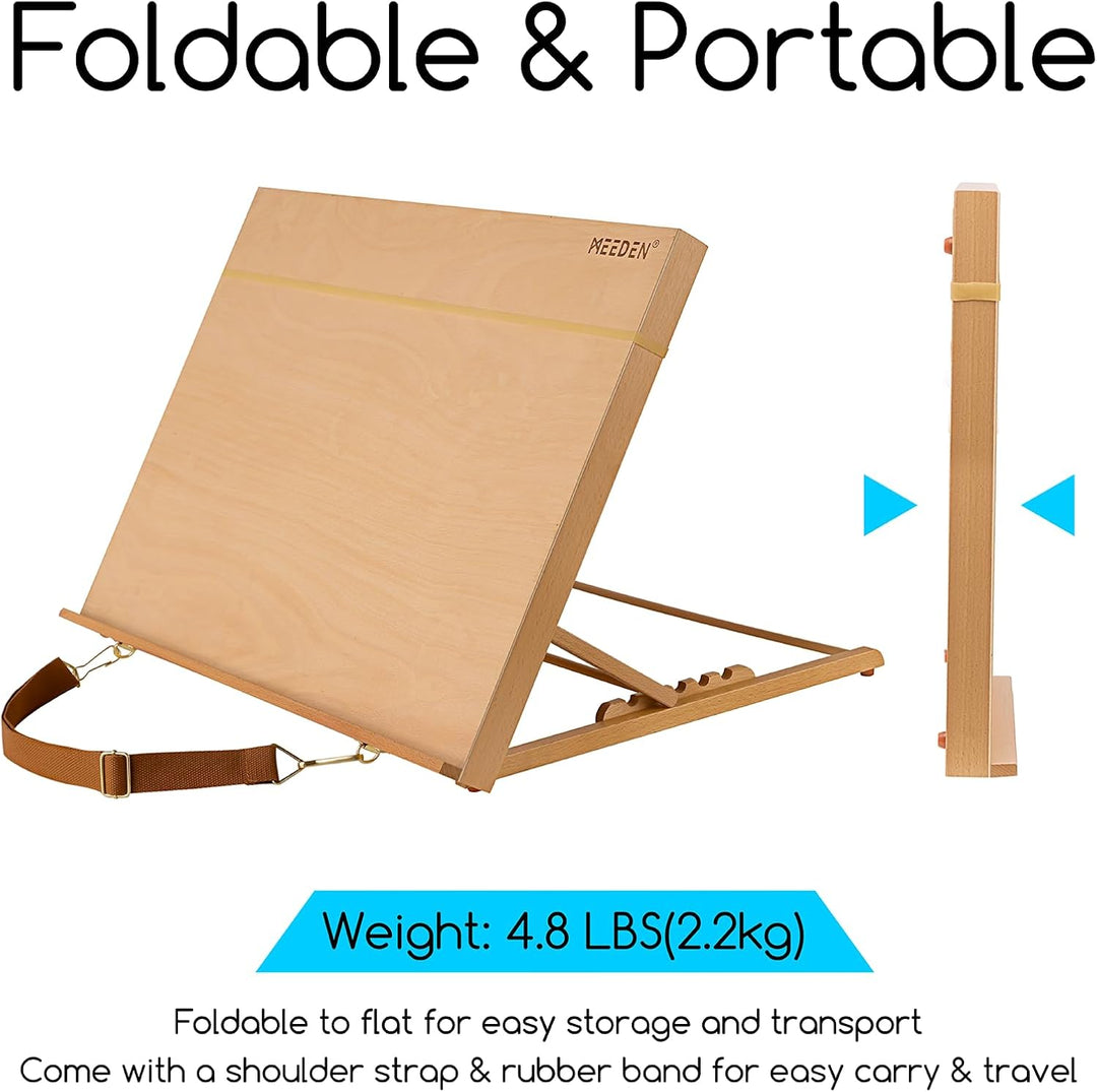 MEEDEN A2 Tischstaffelei Holz, 66x49 cm Verstellbare Staffelei Tisch aus Deutsche Buchenholz, Faltba