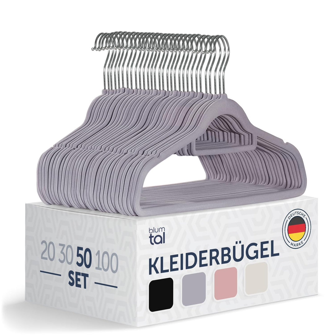 Blumtal Kleiderbügel 50 Stück - Kleiderbügel Samt 360° drehbar und belastbar - Kleiderbügel platzspa
