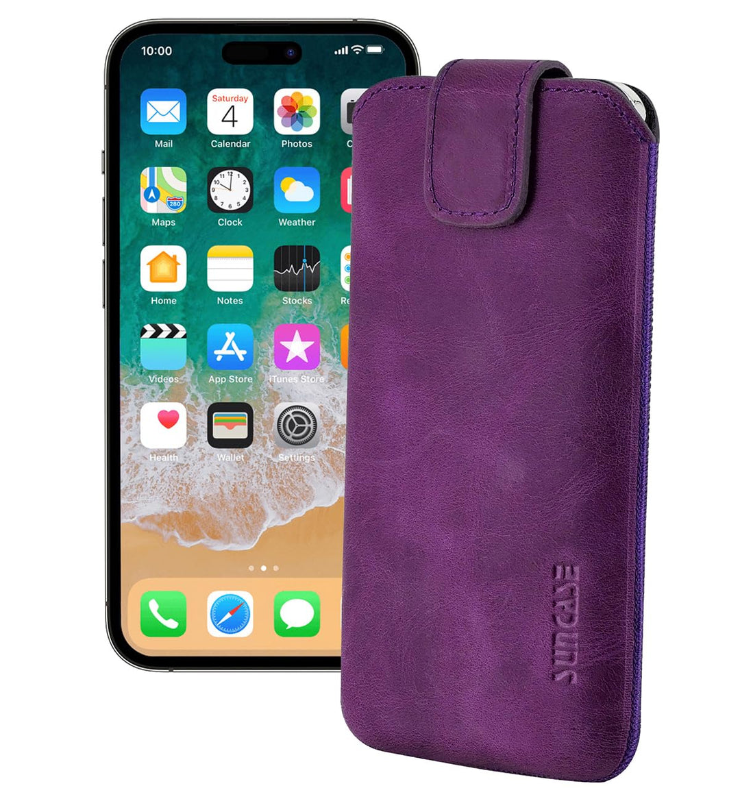 Suncase ECHT Ledertasche Leder Etui *Slim-Edition* kompatibel mit iPhone 16 Pro Max (6,9 Zoll) Hülle
